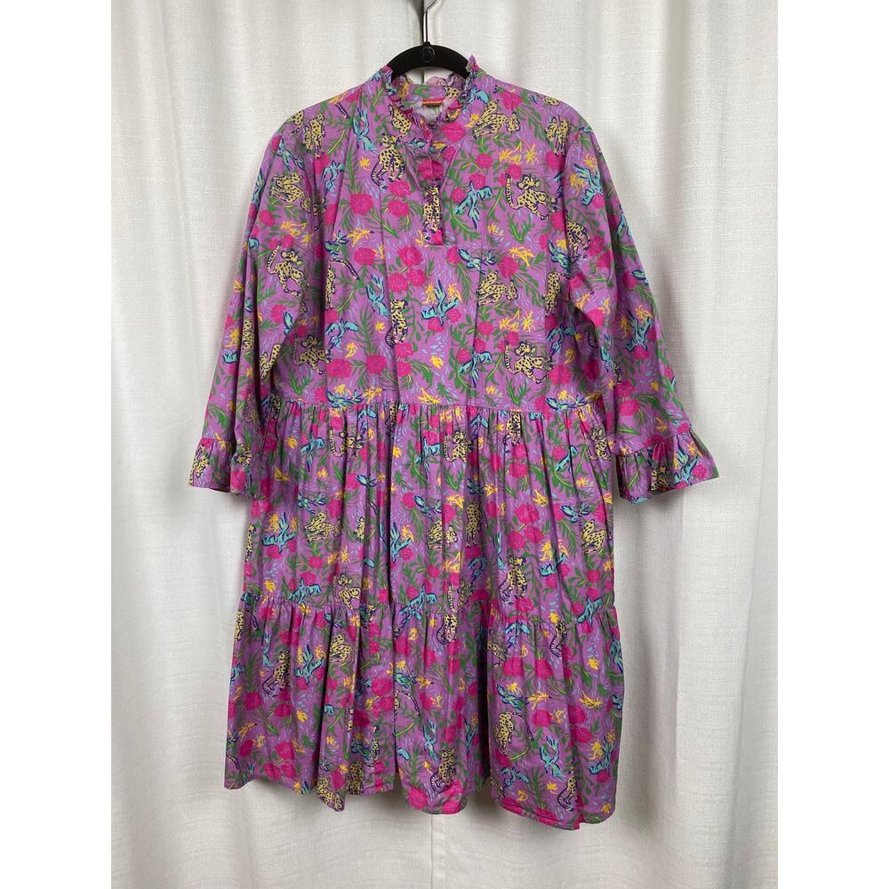 The Tiny Tassel Purple Jaguar Print Cotton Mini Dress Sz.M